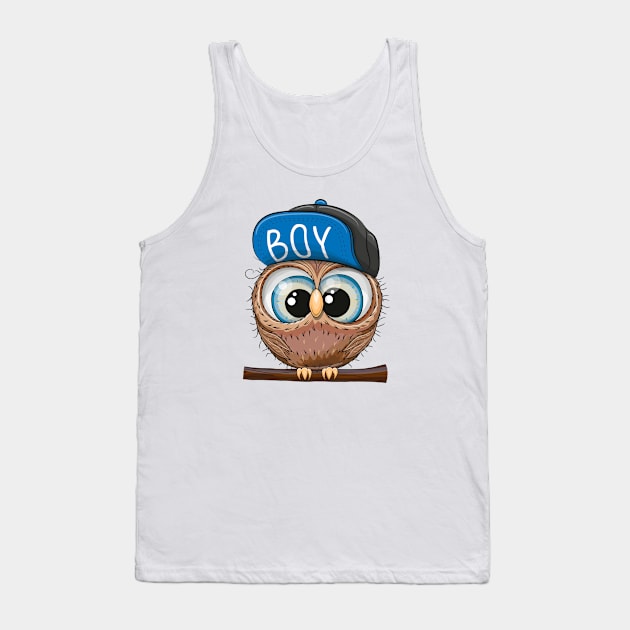 Cute little owl with big eyes and a cap with the inscription boy Tank Top by Reginast777